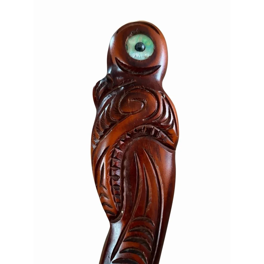 Hand Carved New Zealand Hei Matau Māori FISH HOOK Wall Art Paua Shell Inlay